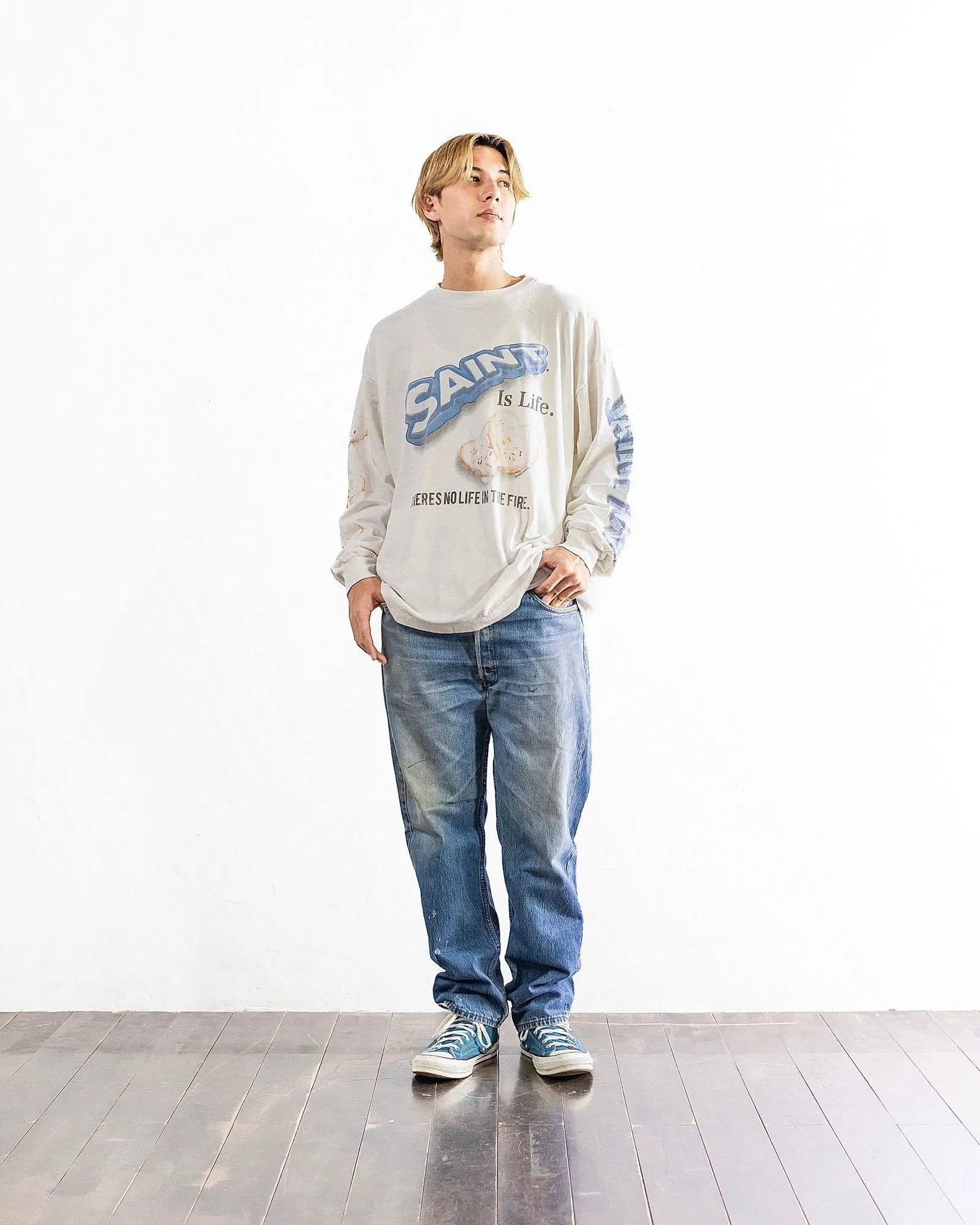 SAINT Mxxxxxx HEART COOKIES L/S TEE/WHT Love Oreo printed long sleeves Off-white S-XL Customized co-branded main mark/wash mark Correct version Ready-made garments washed and distressed VINTAGE feeling Top-notch printing technology Perfect restoration